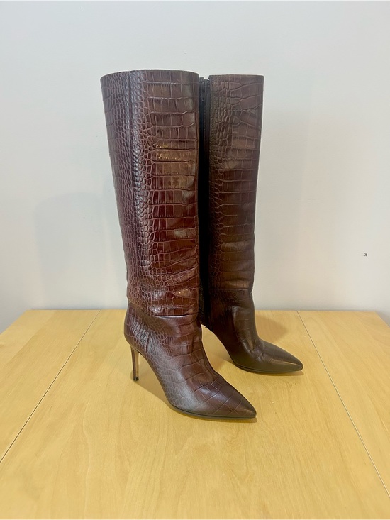 Paris Texas Shoes - Paris Texas Mock Croc Stilletto Pointed-Toe Knee Boots, Sz EU 39, US 9